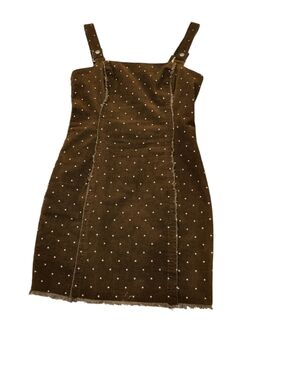 Forever 21 Brown Polka Dot Corduroy Pinafore Dress